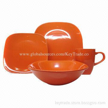 Fine stoneware 16-PC color glazed dinner set in square shape multi-color